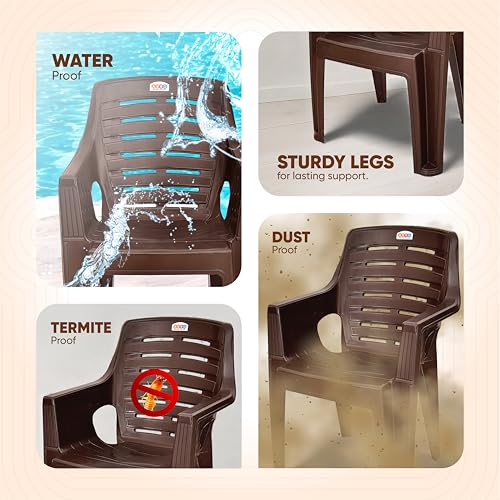 Image of AVRO Furniture 4003 Heavy Duty Plastic Chair for Home, Office & Outdoor, Solid Back Support, Comfortable Seating with Arm, Ergonomic and Stackable, Pre-Assembled, 150 Kg Capacity, Set of 2, Brown