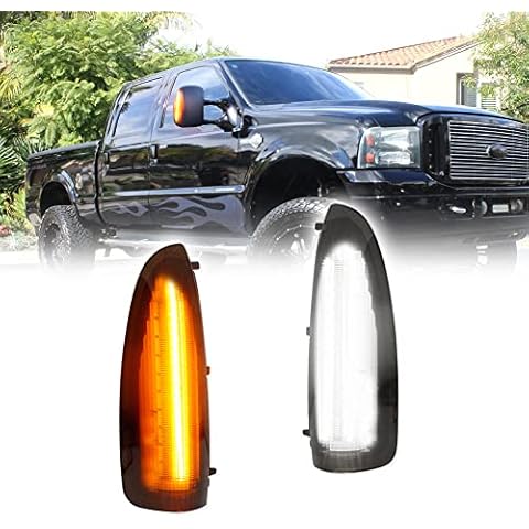 GTINTHEBOX Side Mirror Marker Turn Signal Light for 2003 2004 2005 2006 2007 Ford F250 F350 F450 F550 F650 Super Duty & 2000-2005 Ford Excursion Smoked Lens Switchback Amber & White LED Lamp Cover