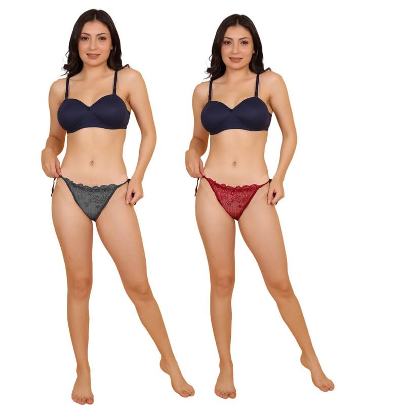 Women's Mid-Rise Net Self Design Panties Bikini Briefs Set Side Tie Thong (Pack of 1)-image-28