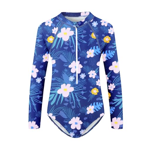 Image of Zando UPF50+ Girls Long Sleeve One Piece Swimsuit with Zipper - Rash Guard for Teens Toddler Kids 2-15 Years