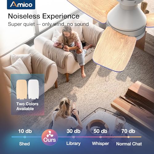 Image of Amico Ceiling Fans with Lights, 30 inch Low Profile Ceiling fan with Light and Remote Control, Flush Mount, Reversible, 3CCT, Dimmable, Noiseless, White Ceiling Fan for Bedroom, Indoor /Outdoor Use