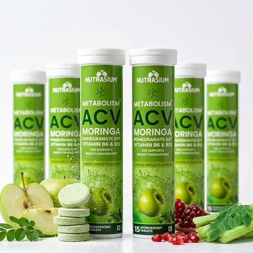 Image of Nutrasium ACV Moringa Metabolism Plus | Apple Cider Vinegar Effervescent Tablet | For Supports Weight Loss, Control Cravings, Convert Fat Into Energy, Boost Energy & Immunity | 90 Tablets Green apple