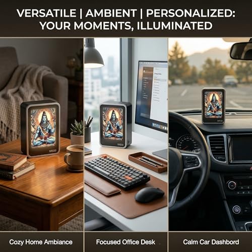 Image of Car Dashboard Dual Side Frame | Personalized |Home | Desk | Office | Small Glow Frame 4x3x1.5 INCH | Multi Color Light | Inside & Outside Visible | Loard Shiva Frame