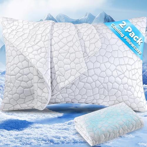 2-Pack Queen Cooling Fiber Pillowcases – Luxury, fits Hotel/Memory Foam/Down Pillows, Smooth Zippers, for hot Sleepers, Machine Washable.