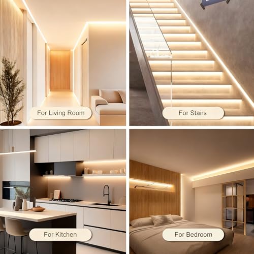 Image of ZSLAIFU Battery Powered LED Strip Lights, 3.3FT COB LED Strip Light, Battery Operated LED Lights, Warm LED Strip Lights Battery Powered for Closet, Cabinet, Shelf, Kitchen, DIY Lighting