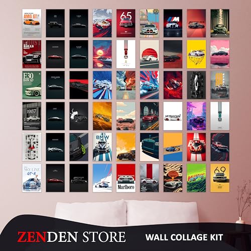 Image of ZENDEN STORE Pack of 54 Cars Wall Collage Kit Posters - 4x6 Inch, 300 GSM Matte Cardstock with 300+ Glue Dots - Sports & Automotive Wall Decor for Bedroom, Dorm, Garage