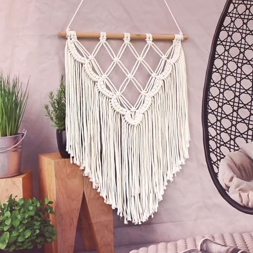 Tapisserie murale decorative macramé KnSam en corde coton beige