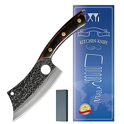 XYJ 6 Inch Full Tang Camping Knife With Whetstone Stainless Steel Razor Sharp Pointed Tip Outdoor Hunting Viking Fishing Fillet Knife Tool For Slaughter Boning Skinning Meat Cutting