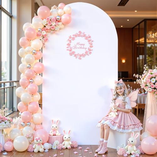 Image of 6FT White Arch Backdrop Cover, Spandex Fitted White Wedding Arch Stand Covers Round Top Chiara Backdrop Cover for Valentines Easter Birthday Party Ceremony Banquet Decoration