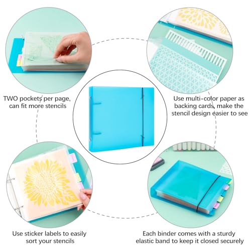 Image of Cookie Stencil Storage Binder for Storage 6x6inch Stencils,Die Cuts,DIY Scrapbooking,Clear Stamp,Storage Folder Organizer Include 1 Blue Cover,50 Sleeve,50 Backing Paper and 10 Sheets Divider Tabs
