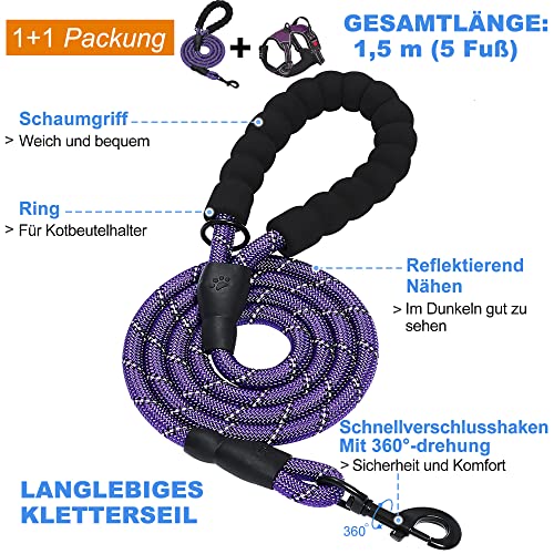 haapaw Hundegeschirr ohne Zug, einstellbar, reflektierend, Oxford, einfache Kontrolle, mittelgroßes Hundegeschirr mit kostenloser, strapazierfähiger Hundeleine