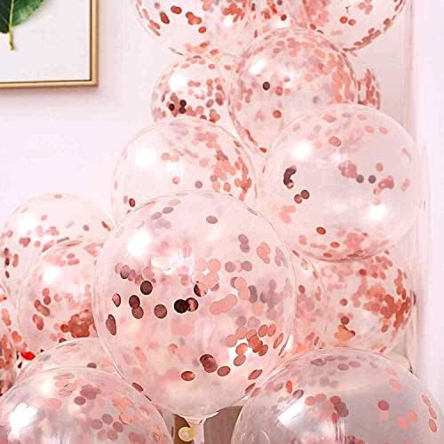 50 Balony Konfetti Rosegold, 40 Klasycznych Lateksowych + 10 Przezroczystych Balonów Konfetti.Dekoracja na urodziny, Babyshower i Graduation Strona