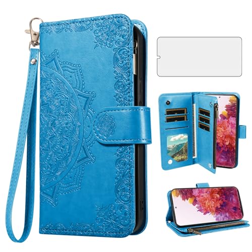 Étui Samsung S20 FE 5G Asuwish Bleu avec Porte-Cartes et Film Écran