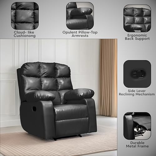 Image of Lumina 1 Seater Recliner | Single Sofa Chair for Living Room Comfort | Ergonomic Design (Leatherette - Black)