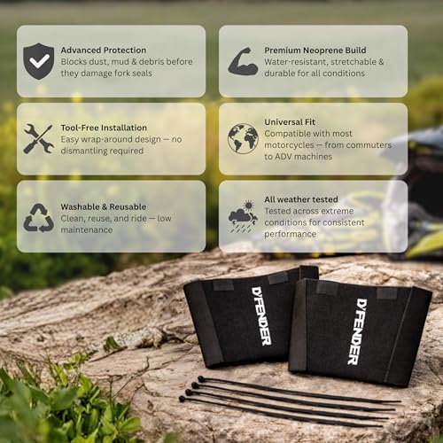Image of D'FENDER Motorcycle Fork Seal Protectors | Universal-Fit Fork Covers for USD and Conventional Forks | Washable | 1 Set