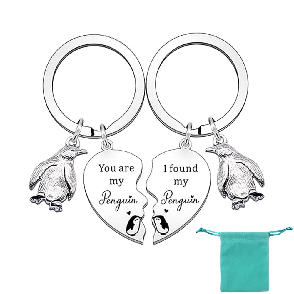 ZhanshuidefaQ Penguin Keyrings Romantic Couple Keychain Stainless Steel Penguin Lover Gifts with Pouch for Boyfriend Girlfriend Husband Wife Birthday Anniversary Wedding Valentine's Day Gift