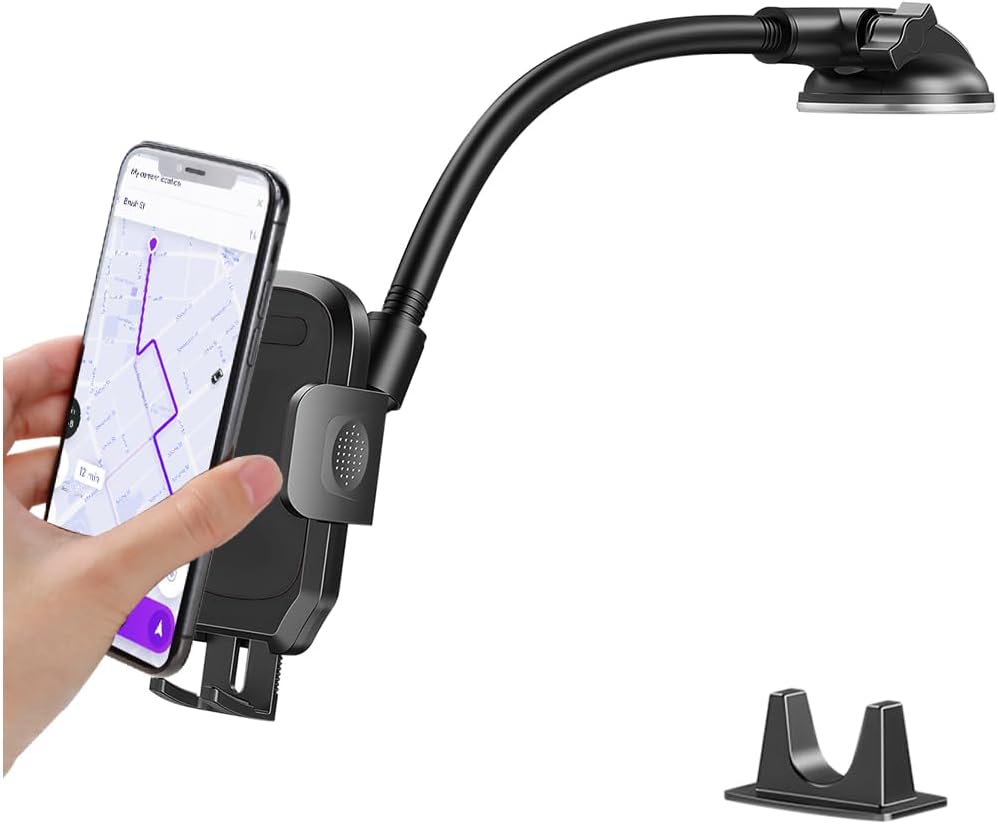 Gooseneck Phone Mount for Dash, Vent or Windshield, Black