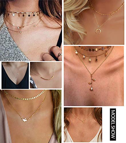 Honsny 20PCS 14K Gold Plated Choker Necklaces for Women, Dainty Gold Diamond Coin Pearl Pendant Simple Chain Necklace Set Cute Gold Layered Necklaces for Women Teen Jewelry Gifts2