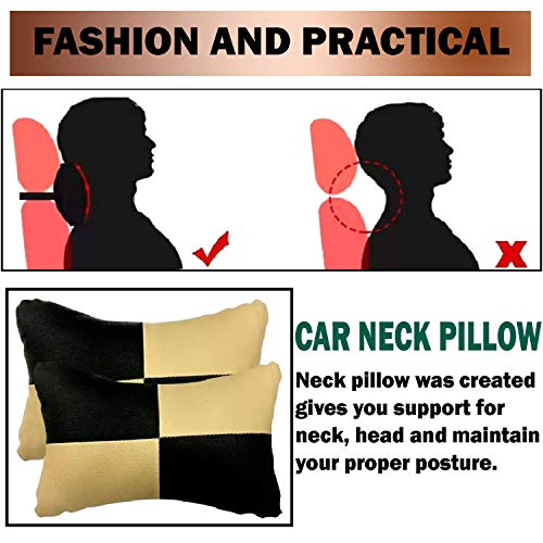 Image of Adroitz Car Seat Neck Rest Cushion Pillow for Hyundai Creta, Tata Punch, Maruti Suzuki Grand Vitara, Hyundai Venue, Tata Nexon (Beige Black) Set of 2