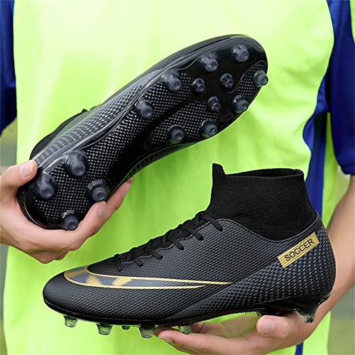 Mfsh Unisex-Cleats Soccer Shoes For Big Boy Fg/Ag High-Top Spikes Football Shoes For Younth Professional Training Turf Indoor Ankle Boots Athletic Sneaker A-Black #TOP5