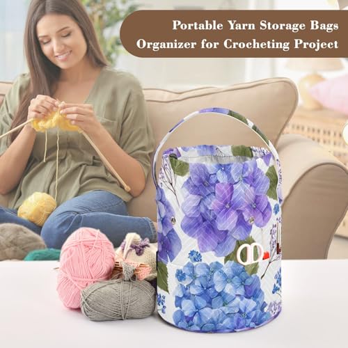 Image of Tatenale Crochet Bag Yarn Bag Knitting Project Bag with Pockets and Handle Portable Yarn Storage Organizer Tangle Free 8.3x11 InchPurple Hydrangea Herb05
