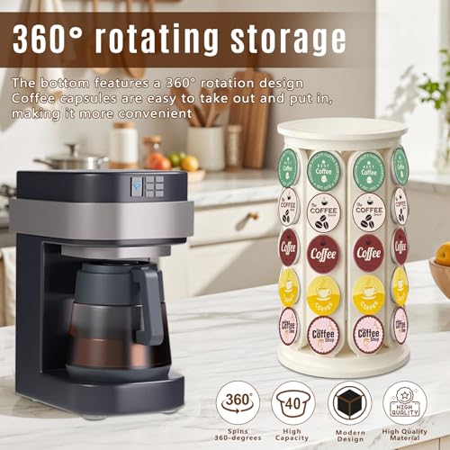 TOMSHUB K Cup Holder, Coffee Pod Storage Carousel Holder Organizer Compatible with 40 Keurig K-Cup Pods, Home or Office Kitchen Counter Organizer(White) — view 2