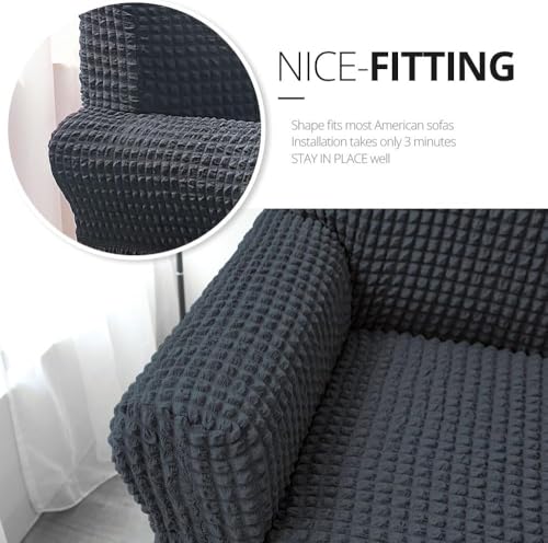 Image of Bails Sofa Cover 2 Seater Fully Covered | Sofa Cover 3 Seater Fully Covered | Sofa Cover 2 Seater | Universal Elastic Bubble Fabric with Frill Sofa Protector Cover (Grey, 2 Seater)