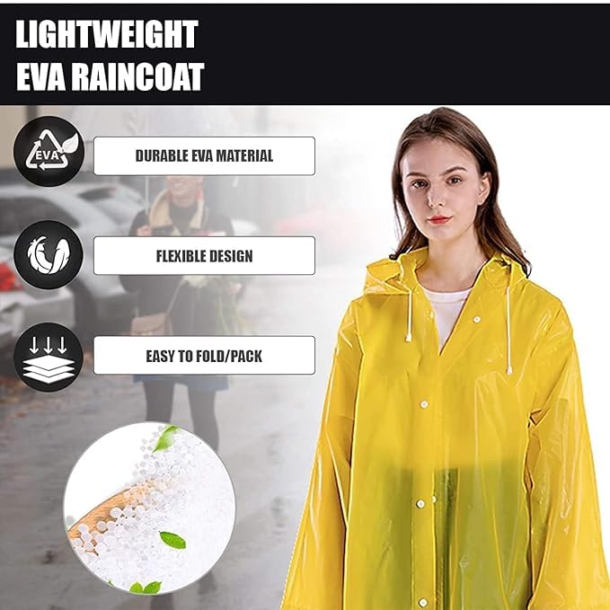 Image of EVA Raincoat Transparent Reusable Water Resistant Rainsuit with Hood for Women Men 1Pc