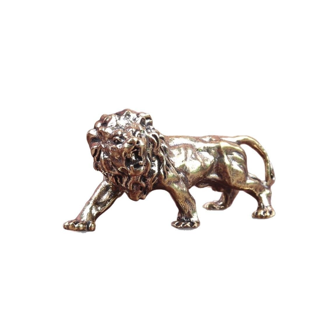 Huffa Brass Solid Lion Tea Pet Home Desktop Craft Ornament Compatible With Feng Shui Decor