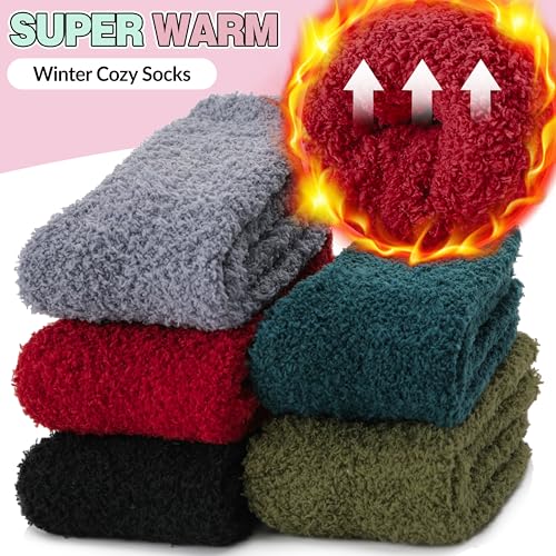 Image of Fuzzy Socks Warm Fluffy Winter Cozy Thick Plush Slipper Sleep Comfy Crew Socks for Women & Men 5 Pairs