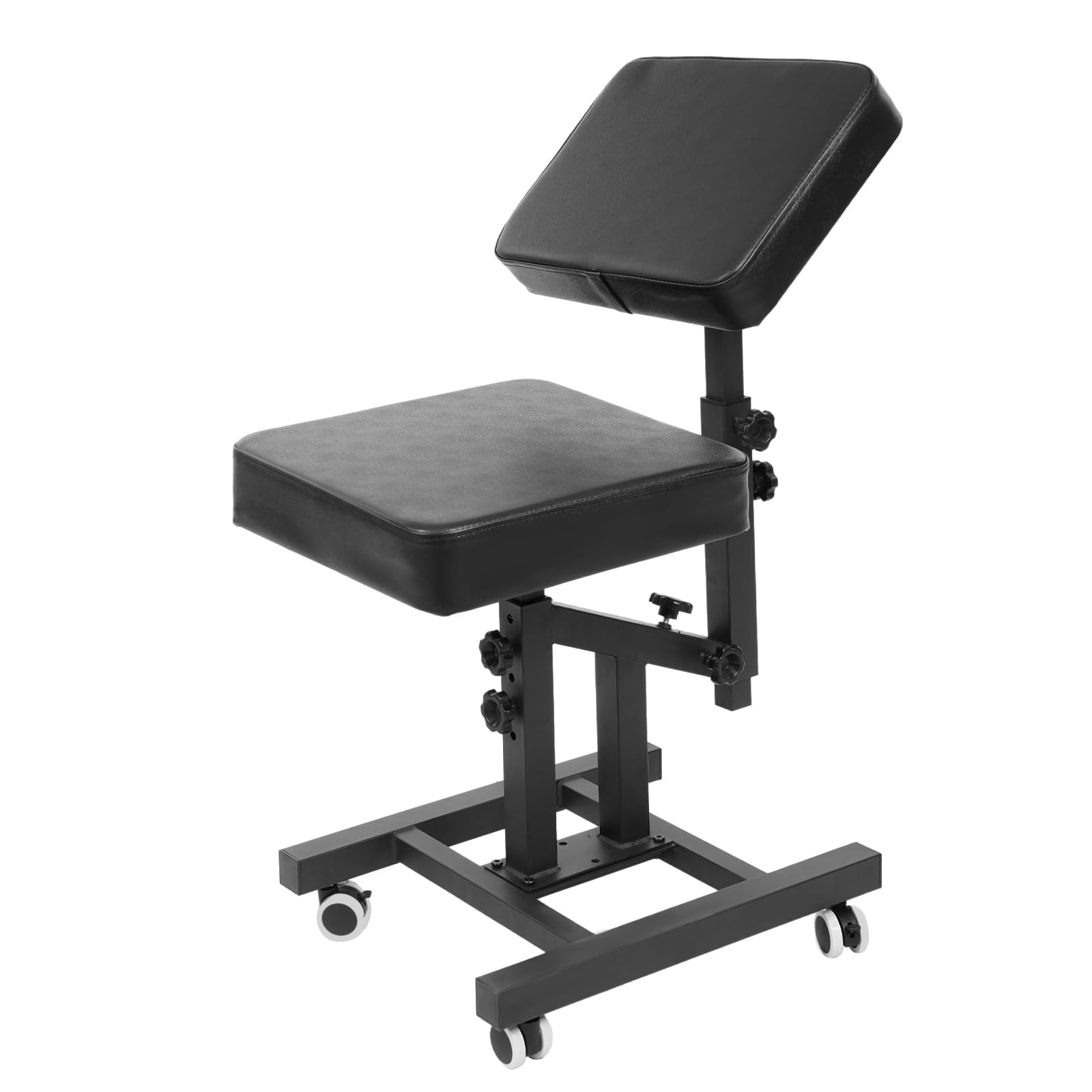 Friseurstuhl & Tattoostuhl multifunktional, Metall & PU, 180° drehbare Rückenlehne, höhenverstellbar 80–98 cm, 4 Feststellräder, bis 100 kg belastbar, Schwarz