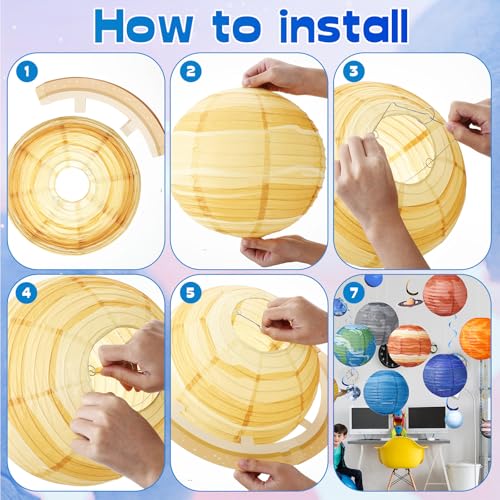 Image of VIHOSE 39 Pcs Space Planet Paper Lanterns Classroom Decorations 12 Inch Solar System Outer Space Party and Hanging Swirl for School Science Classroom Decor Room Astronaut Galaxy Earth Birthday