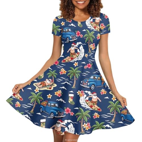 Image of POLERO Sunflower Dress for Women Floral Summer Dresses Short Sleeve Casual Sundresses Midi Dresses