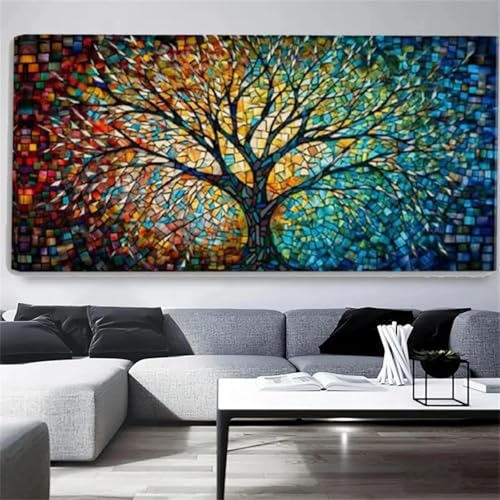 Toile arbre de vie effet vitrail pour illuminer votre salon d'une mosaïque colorée