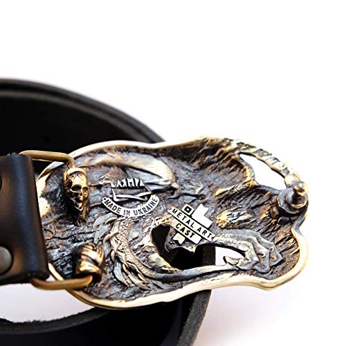 Leather belt with belt buckle Dragons Head, Handmade Jormungandr head solid brass belt buckle on leather belt4