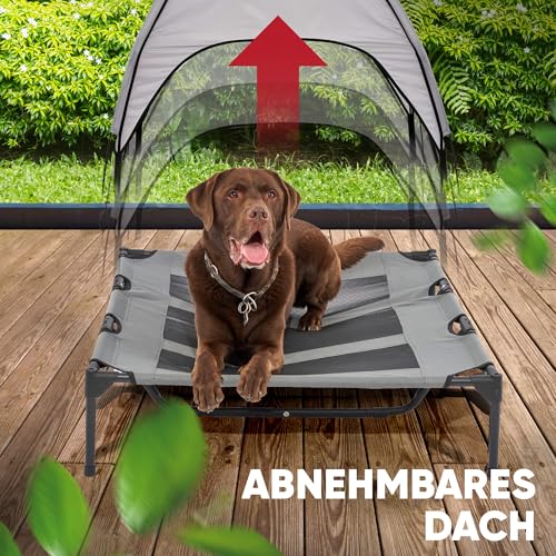 Deuline Hundeliege mit Dach erhöhtes Hundebett Garten Outdoor Haustierliege XL-122x91x23/114cm GRAU 520084