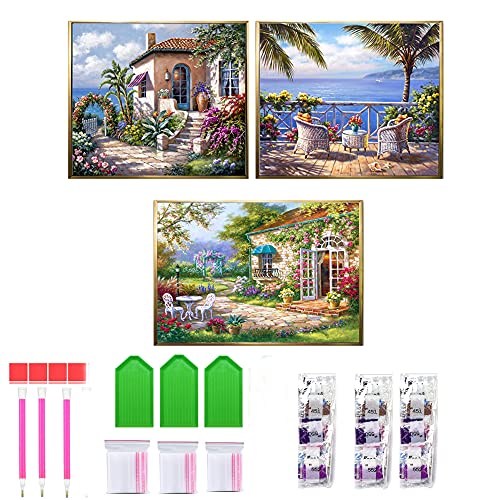 5D Diamond Painting Set DIY Diamantstickerei Kreuzstich Bilder Strass Full Drill Diamant Villenlandschaft am Meer Malerei Set für Wohnzimmer, Schlafzimmer, Salon, Café Cover