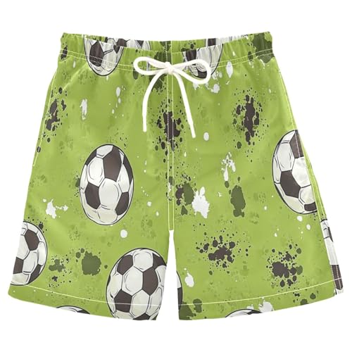 Boys Beach Board Shorts Green Soccer Ball Swim Trunk Teen Swimwear 8-16Y