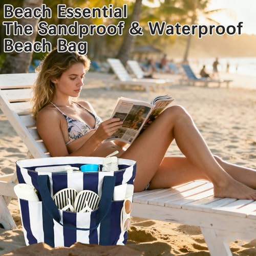 Image of Fammart Mesh Beach Bag for Women, Large Beach Toy Pool Bag with Zipper Pocket, SandProof Cruise Essentials 2026 Family Travel