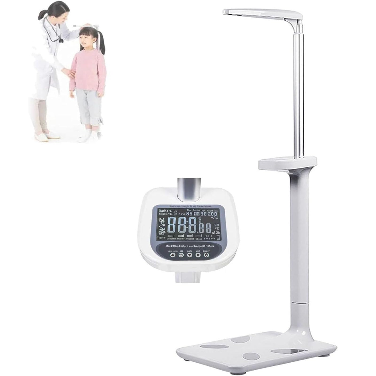 Analizzatore Medico del Grasso corporeo per Altezza,con portata di 440 libbre,con istruzioni vocali, con display LCD, per la misurazione di peso/altezza/valore di obesità/BMI,Standard