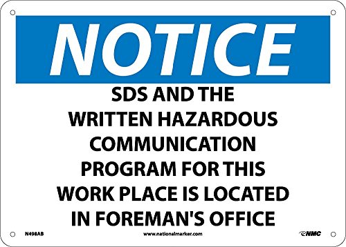 Panneau Notice SDS en Aluminium NMC N498AB 25x35 cm pour Signalisation de Sécurité
