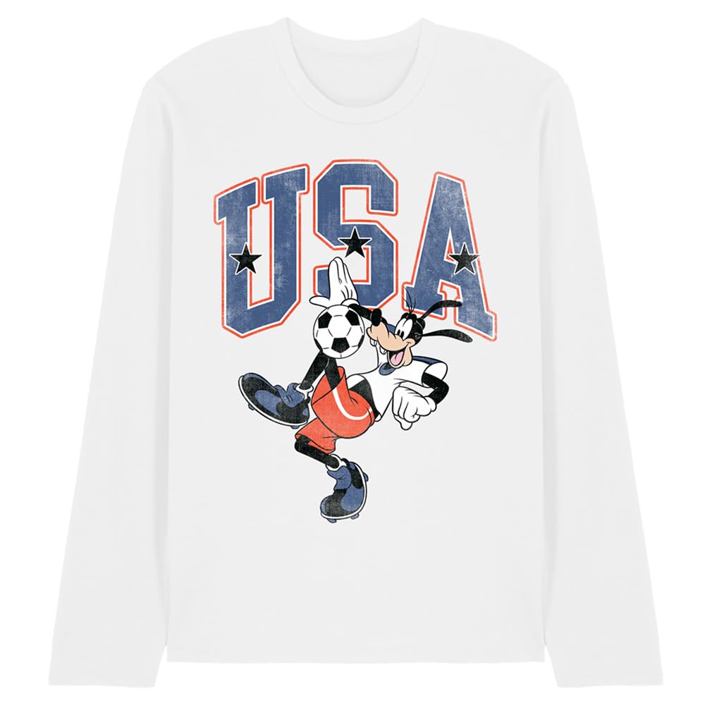 Disney Goofy Football USA Unisex Long Sleeve T Shirt, White, XX-Large