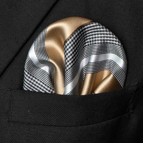 Image of JEMYGINS Mens Striped Tie and Lapel Pin Necktie Pocket Square and Tie Clip Sets for Business Casual 4PCS
