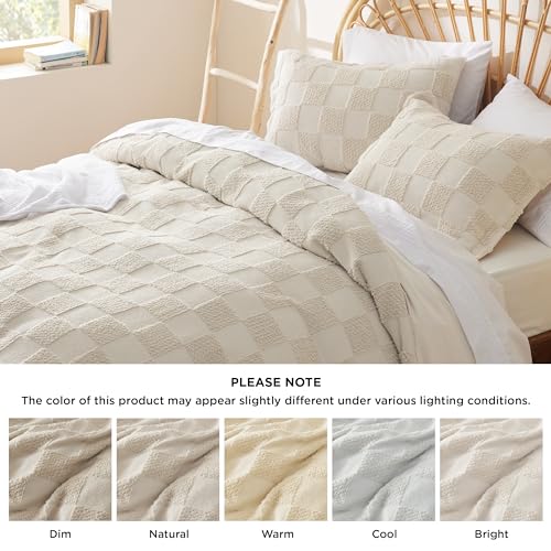 Image of Bedsure Boho Kids Duvet Cover Queen Size(Duvet Insert /Comforter not Included - Checkered Duvet Cover Queenfor All Seasons,Soft Distressed Vintage Boho Bedding (Beige, 90 inch x 90 inch)
