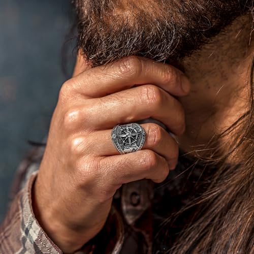 Compass and World Map Silver Ring, Mens Handmade Sailor Ring (11.5)2