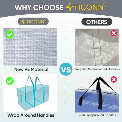 TICONN 2 Pack Extra Large Moving Bags with Zippers & Carrying Handles, Heavy-Duty Storage Tote Moving Boxes for Space Saving (2 Pack, Aqua) - Image 4