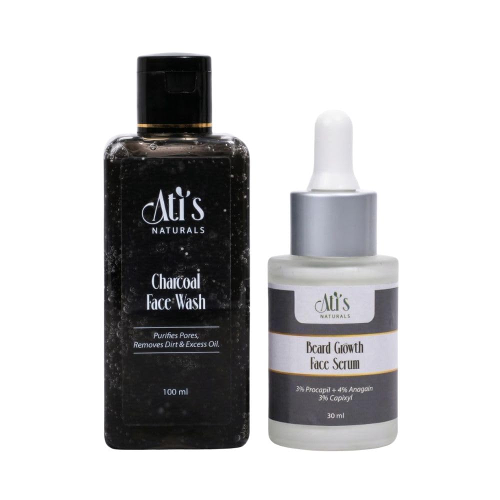 ATI’s Naturals Charcoal Face Wash 100ml & Beard Growth Serum 30ml Combo for Men & Women | Deep Cleansing Face Wash + Beard Care Serum for Grooming, Styling & Smooth Skin-image-48