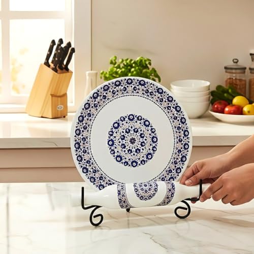 Image of Metal Chakla Belan Stand - 20 x 15 x 20 cm | Jet Black Powder-Coated Finish | Detachable Rolling Pin & Board Holder | Heavy-Duty Kitchen Organizer for Chakla Belan Storage
