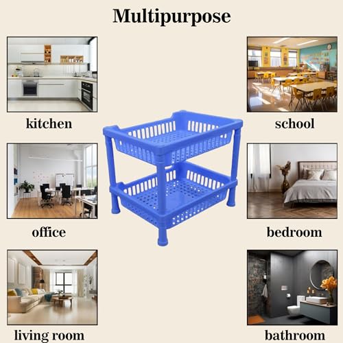 Image of Sulfar Multipurpose Plastic Trolley with Countertop Dish Rack for Kitchen Fruit Vegetable Storage Basket Modern Organizer-2 Layer Shelf Cart Kitchenware Food, Snacks, Bottles, Toys, Tiered Shelf