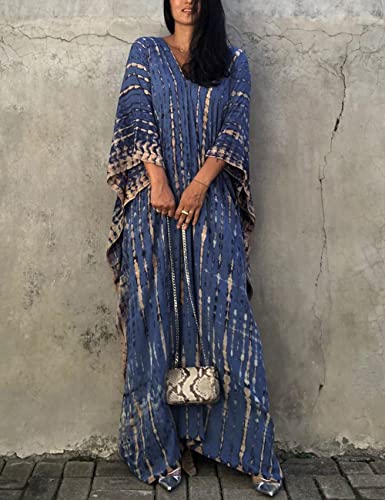 Mellassu Women's Swimwear Cover Ups Kaftan Dress Long Flowy Beachwear Navy #TOP2